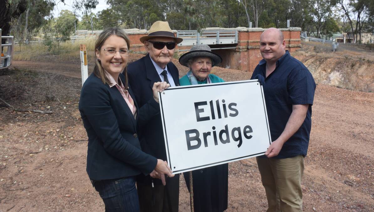 MILESTONE: Public Transport Minister Jacinta Allan with John, Mary and Seamus Haugh, part of the Ellis family for whom the bridge is named. 
