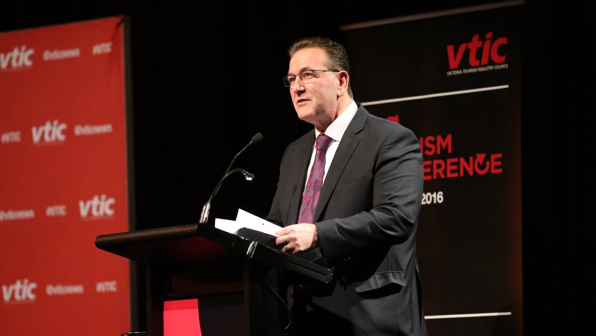 LOOKING FORWARD: Tourism Minister John Eren launches a new strategy at the Victorian Tourism Conference in Bendigo. Picture: GLENN DANIELS