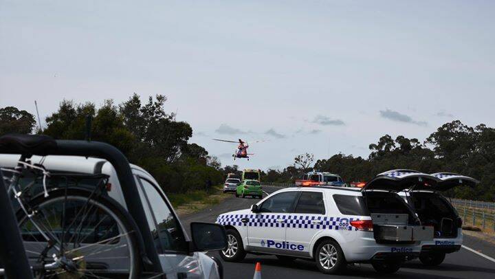 The scene at Taradale where a man died after hitting a kangaroo. Picture: NICHOLAS HALES