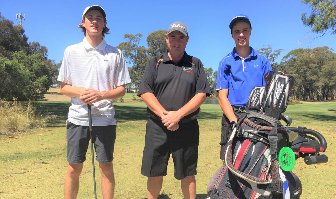 BIG DAY OUT: Jarrett Miles, Evolution Copy Print Solutions owner Mark Roberts and Jarrod Berry ahead of Friday's Neangar Park Pro-Am. Picture: KIERAN ILES