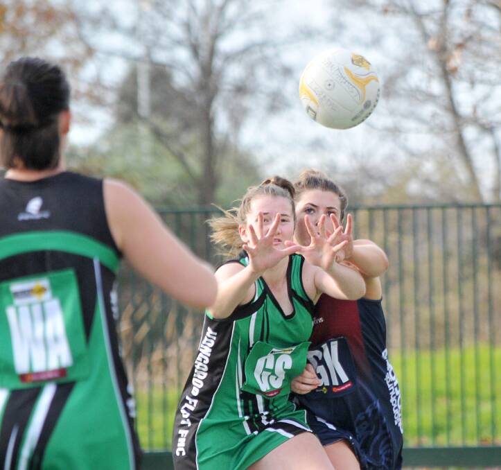 Ruby barkmeyer in action for Kangaroo Flat against Sandhurst last weekend at the QEO.