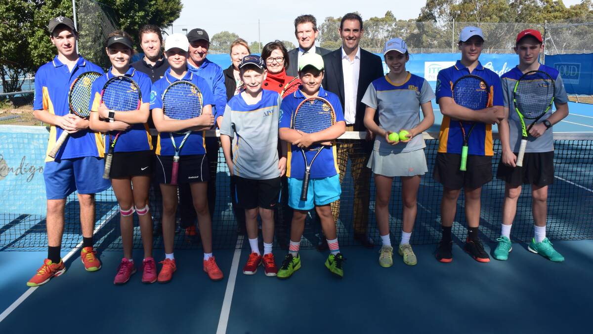Bendigo MP LIsa Chesters and Shadow Sport Minister Jim Chalmers catch up with tennis officials and players in Bendigo, including BTA executive officer Leon Retallick and head coach Stephen Storer and City of Greater Bendigo community wellbeing acting director Michael Smyth. Picture: KIERAN ILES