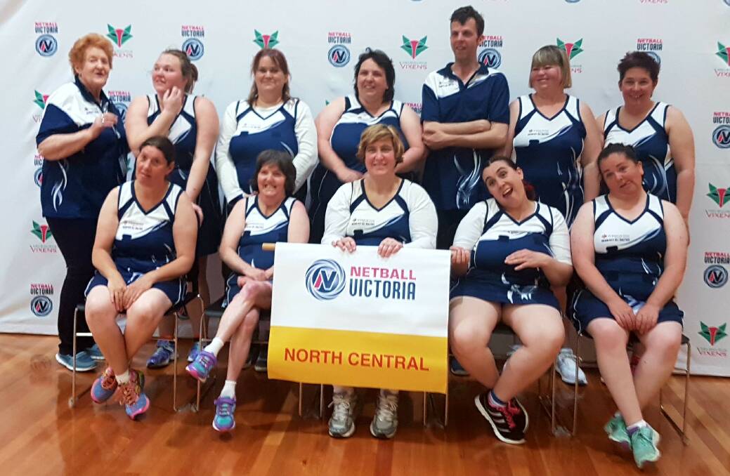 PROUD: The North Central-Golden City team which contested the access all-abilities division of the Netball Victoria State Titles, with coach Ros Comer.
