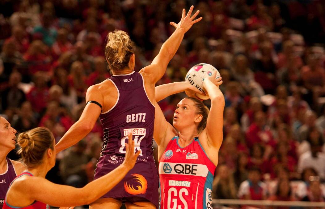 STRONG FINISH: Caitlin Thwaites was the difference-maker for NSW Swifts in the final quarter of their clash against Mystics. Picture: PATRICK THWAITES