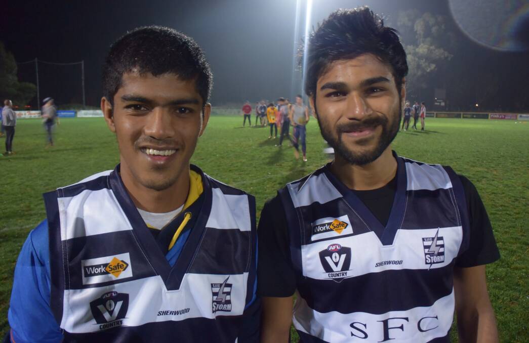 Sumesh Sawant and Saurabh Bhandakar hit the training track at Strathfieldsaye. Picture: KIERAN ILES