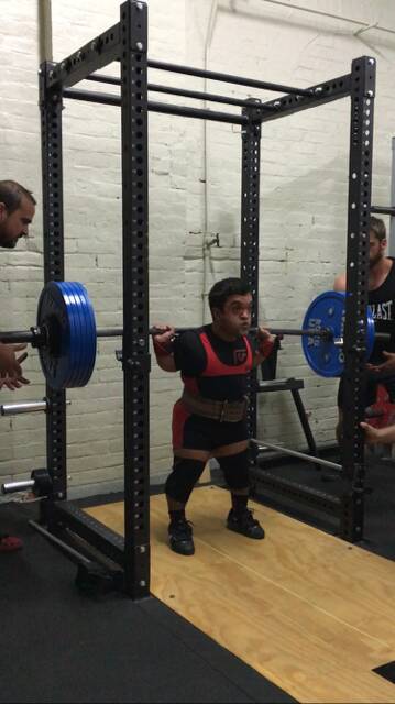 Kevin Gray successfully attempts a 228kg squat at the Real Strength Gym Castlemaine.