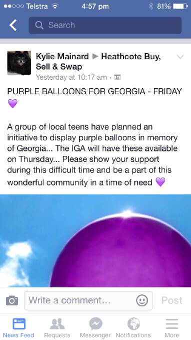 Purple balloon tribute for Georgia