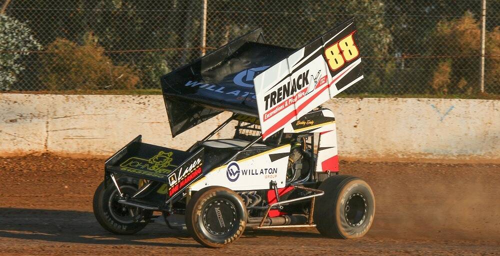 SIZZLING TIME: Bobby Daly, who  set a new single-lap sprintcar record at the Rushworth Speedway on Saturday night. Picture: KALARI PHOTOGRAPHY