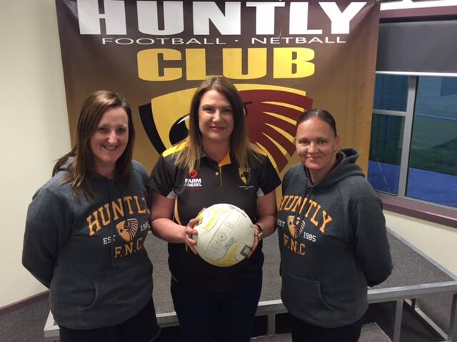 READY: New Huntly A-grade netball coach Emily Eliades (centre) with B-grade and 17-and-under coach Melissa Mathews and B-reserve coach Melanie Biggs.
