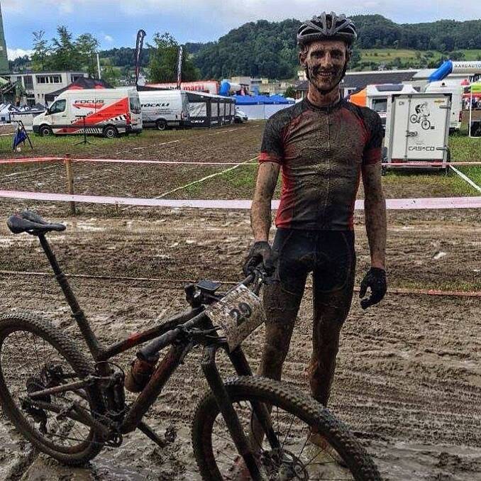 Russell Nankervis is covered in mud at the completion of the weekend's Swiss Cup.
