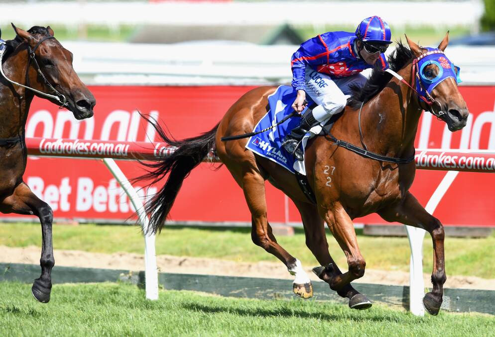 Mahuta, with Brad Rawiller in the saddler, shows his rivals a clean pair of heels in last year's Autumn Stakes at Caulfield in February. Picture: GETTY IMAGES