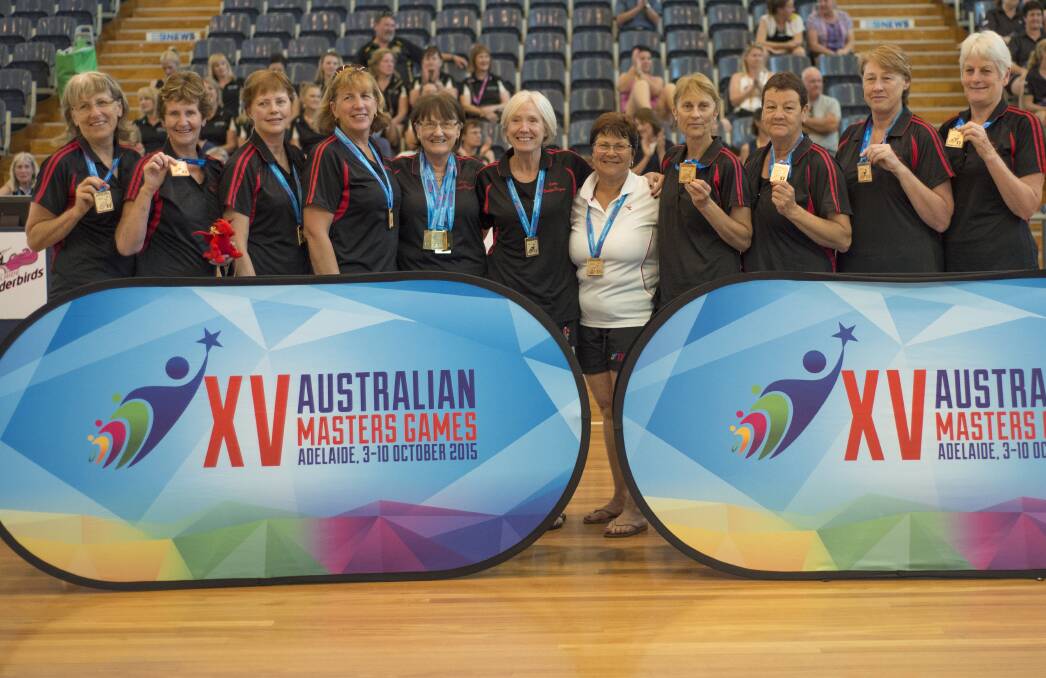 The Bendigo Dragons Masters netball team, which won gold at the Australian Masters Games in Adelaide. Picture contributed.