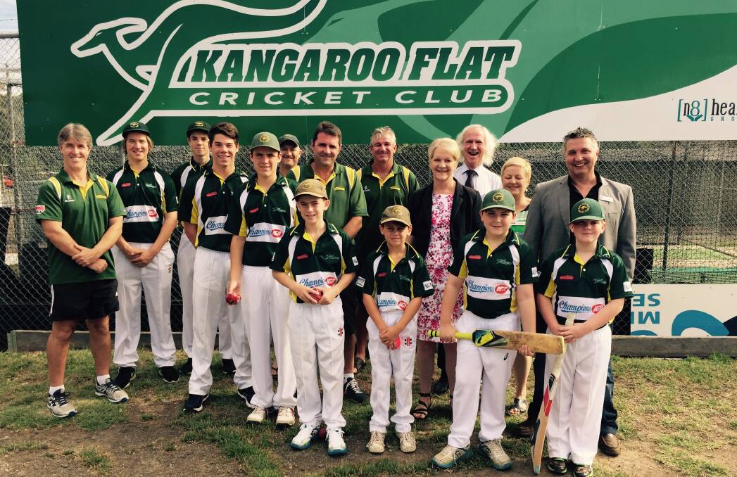 WIN: Kangaroo Flat Cricket Club officials and players, with Member for Bendigo West Maree Edwards and City of Greater Bendigo councillors. Picture: KIERAN ILES
