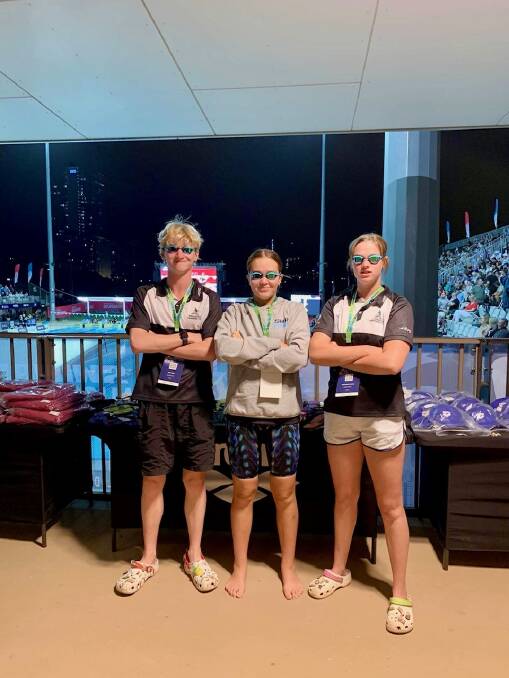 Bendigo East Swimming Club's Cody Bird, Azia Fong-Sutton and Stephanie Moran at the Australian Age Championships.