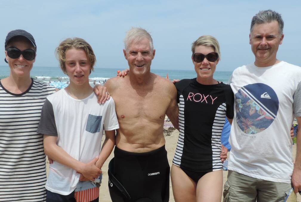 Naomi Di Stefano, Toby Masters, Geoff Brown, Brooke Masters and Anthony Masters all swam in the Pier to Pub at Lorne.