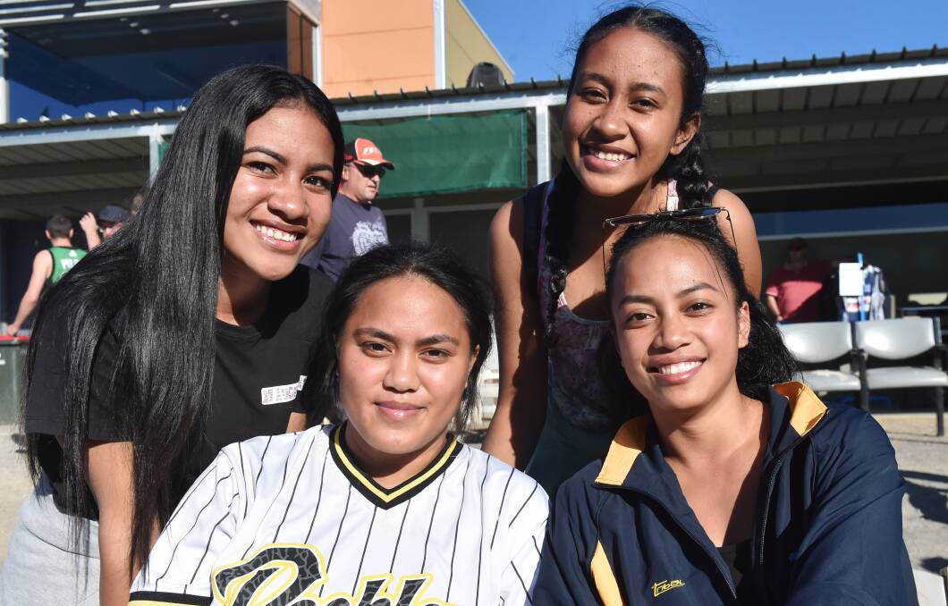 Yasmin Cook, Yasna Cook, Milani Batsiua and Millannica Batsiuan throw their support behind the Nauru All-Stars. Picture: DARREN HOWE