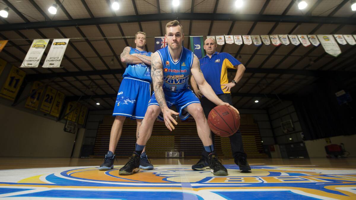 WE'RE READY: Bendigo Braves stars Matt Andronicos, Jeremy Kendle and coach Ben Harvey are primed for Saturday's grand final against Nunawading. Picture: DARREN HOWE
