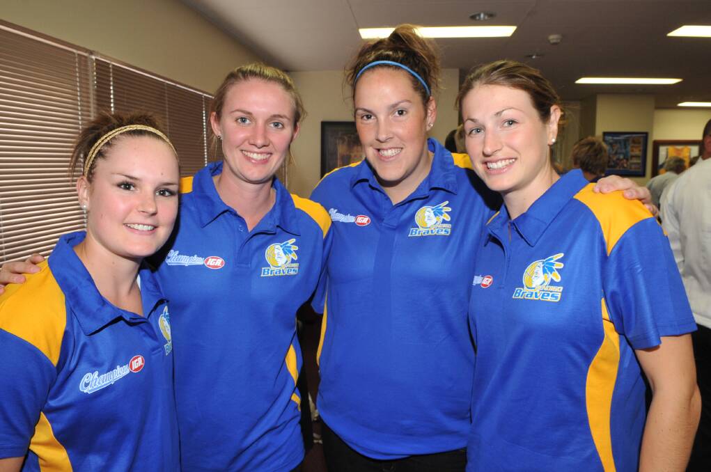Gabe Richards at the Lady Braves's season launch in 2010 with then team-mates Kelly Wilson, Lauren King and Sarah Strange.