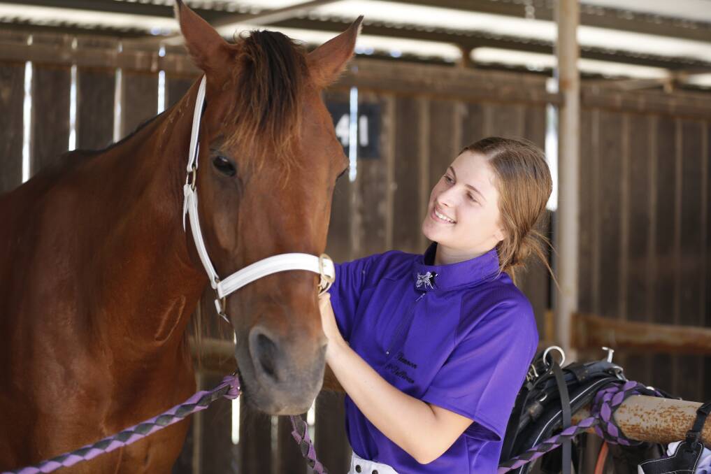 CARVING HER OWN NAME: Shannon O'Sullivan with her 10-year-old gelding Panofwar on Elmore Cup day. The pair combined for a second placing in the final event on an eight-race cup day program. Picture: EMMA D'AGOSTINO