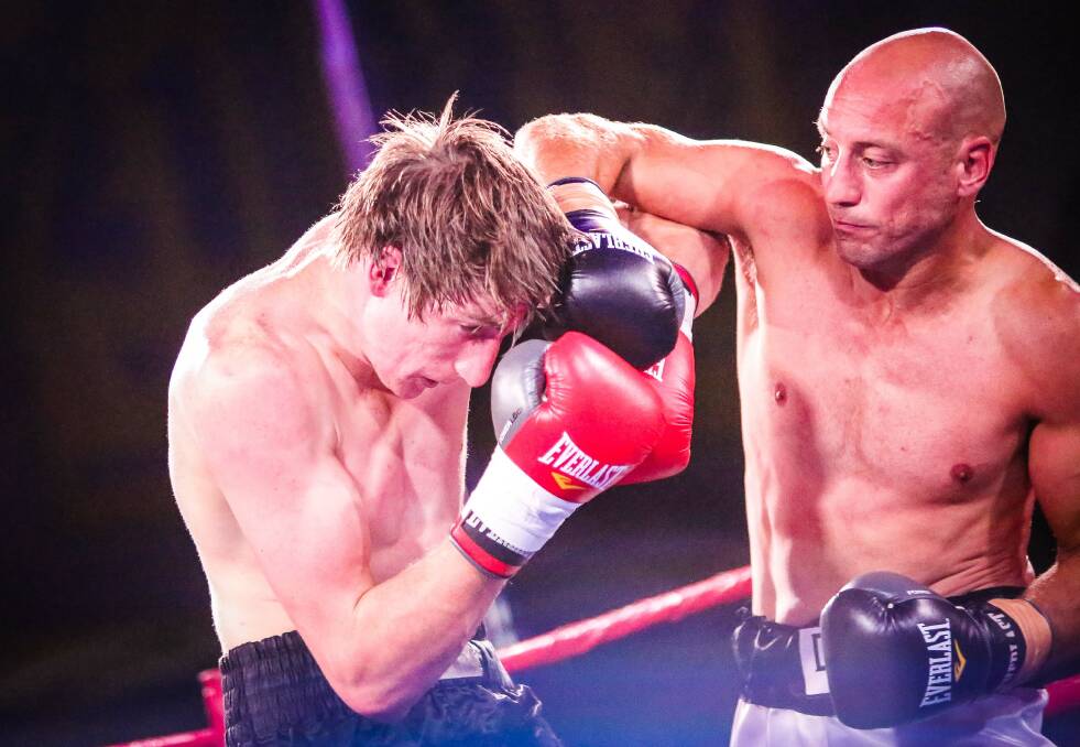 Damien Lock fights his way to victory in his pro-boxing debut against Bradley Weaire. Picture: STEVE DILKS