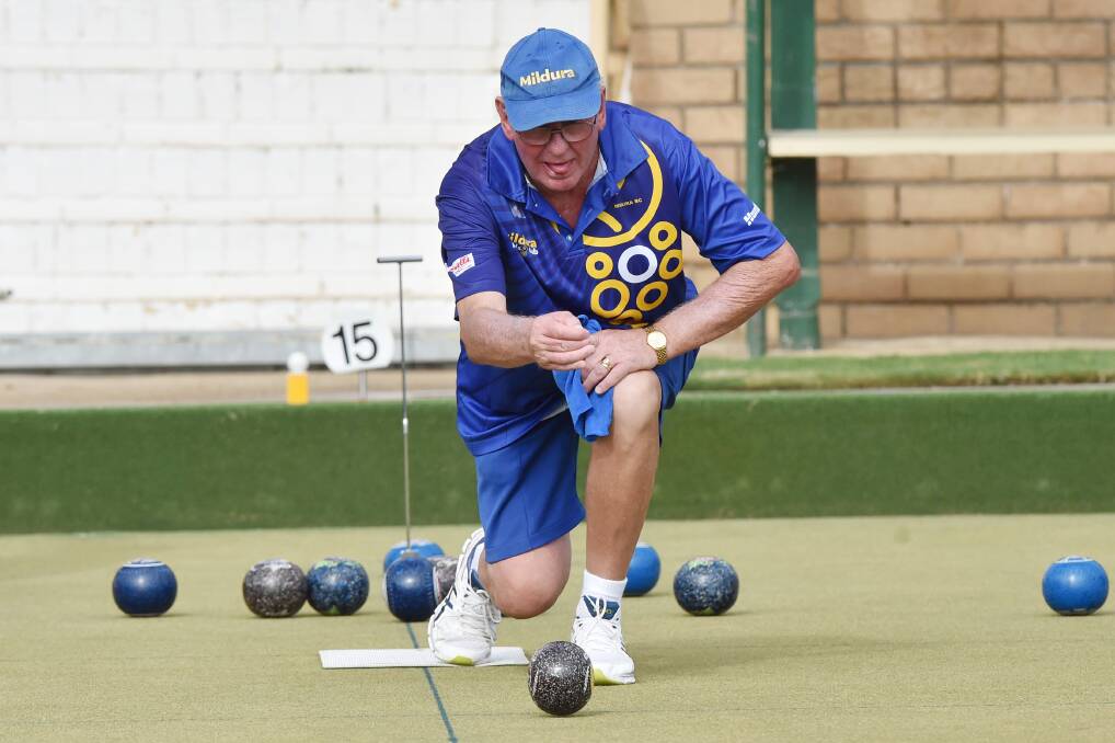 BIG WEEK: Mildura's Wayne Gardener in action of day one of the 47th annual Bendigo Bank Country Week bowls tournament at Kangaroo Flat. Picture: DARREN HOWE