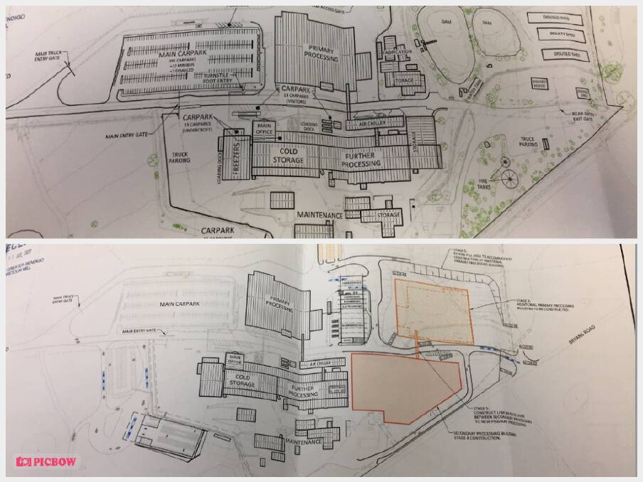 ABOVE: Hazeldene's current facility. BELOW: Plans for a new processing shed (bottom right). Please note the plans include a second additional building (top right). This structure is not included in the current planning application, but has been earmarked for further expansion by the company in five to 10 years. 