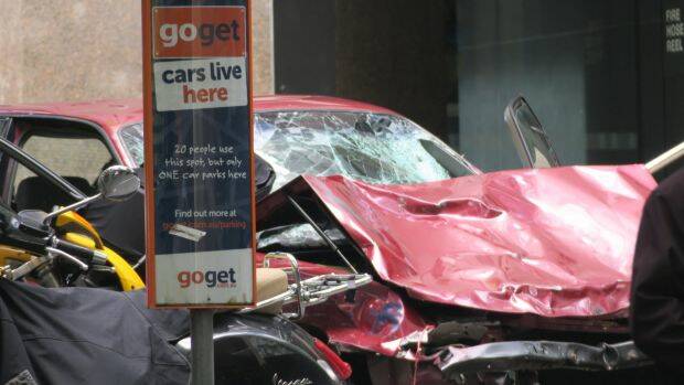 CRUSHED: The car driven in the alleged Bourke Street attack.