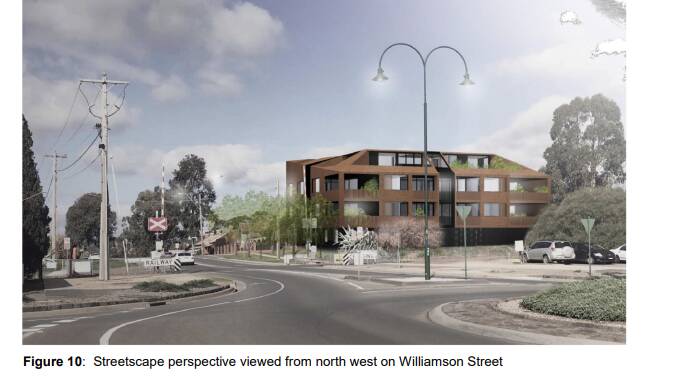 An artist's impression of the proposed four-storey apartment block on the corner of Williamson and Galvin Streets.