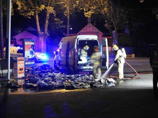Newspaper van catches fire in early hours of Saturday morning. Pictures: Daniel Kirby