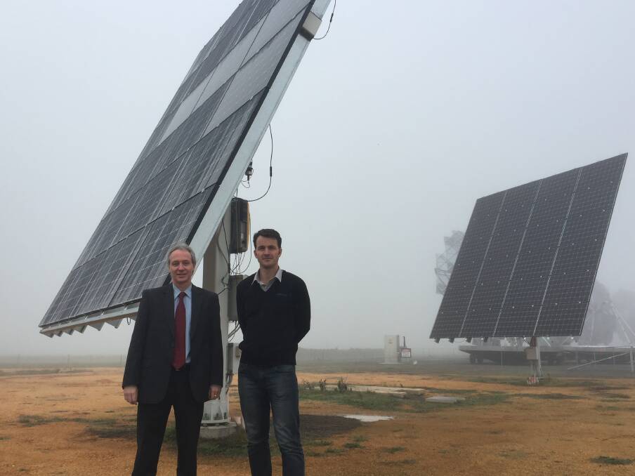 Loddon Shire agribusiness development officer, Darryn Hartnett, and Ceramet Solar engineering manager, Simon Maan, at the solar facility in Bridgewater.  