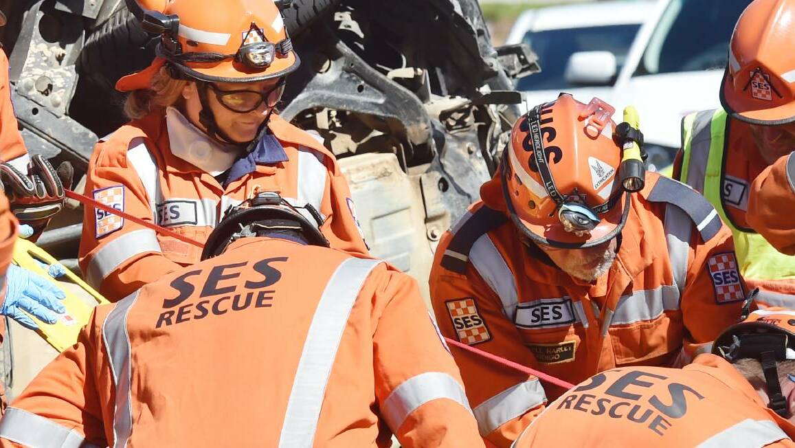SES members work to free a driver involved in a crash on Marong Road in April.