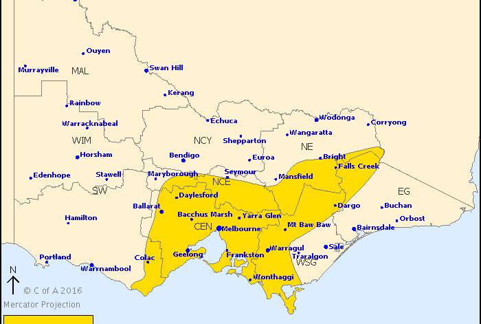 Weather warning for central Victoria