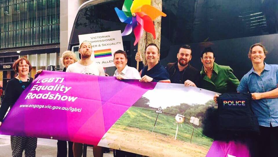 ALL ABOARD: LGBTI equality roadshow participants depart Melbourne for regional Victoria. Picture: CONTRIBUTED