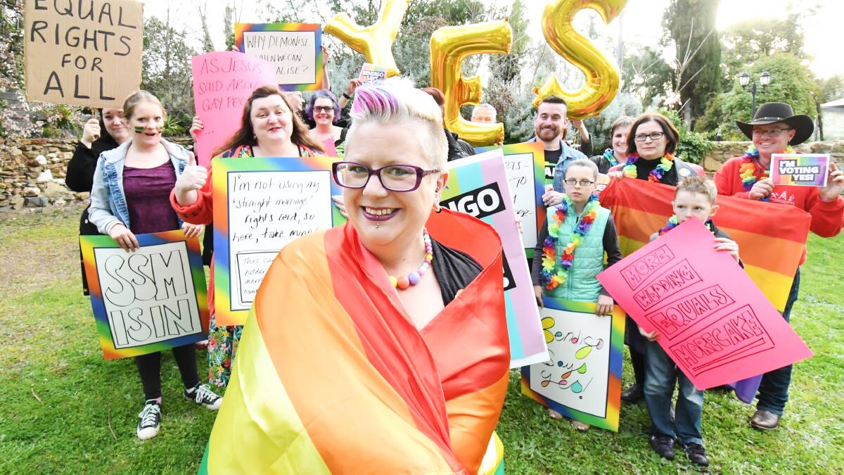 Katie Bruce and other same-sex marriage supporters. Picture: DARREN HOWE