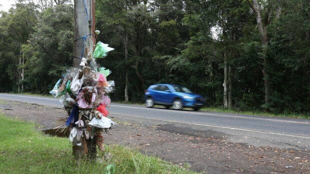 The telegraph pole where the car carrying five friends crashed, killing Jackson Williams, 17. Photo: Louise Kennerley
