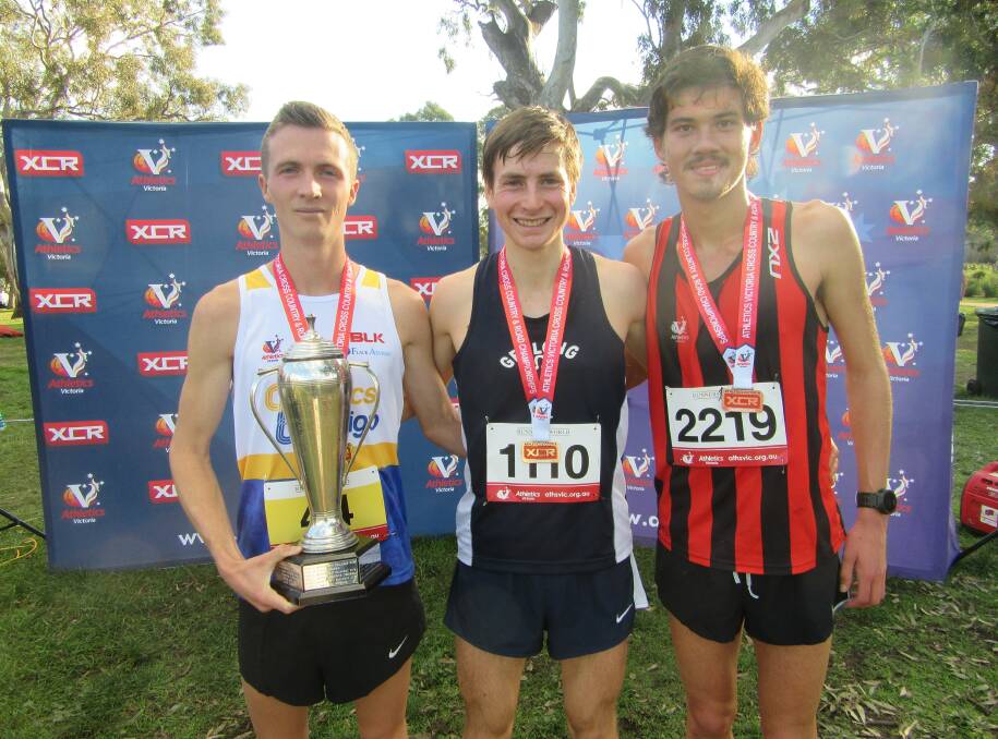PODIUM: Men's open 10km placegetters Andy Buchanan, Harry Smithers and Matthew Clarke. Picture: CONTRIBUTED