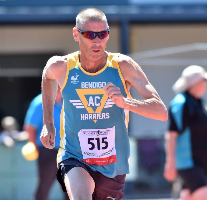 STILL GOING STRONG: Peter Cowell helped the Bendigo Harriers’ squad to a silver medal in the 4 x 1500m relay at the Athletics Victoria state relay championships. Picture: GLENN DANIELS