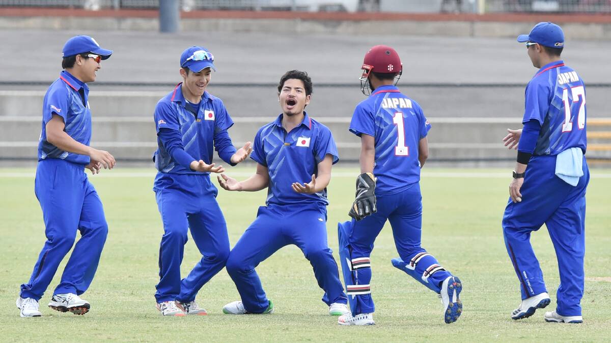 ELATED: Japan's Raheel Kano celebrates a key wicket against Indonesia at the QEO. Picture: DARREN HOWE