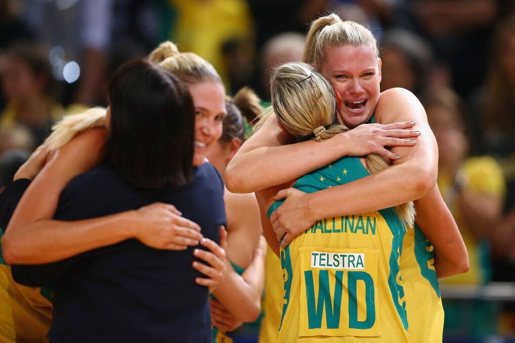 Caitlin Thwaites embraces team-mate Renae Hallinan after the final whistle.