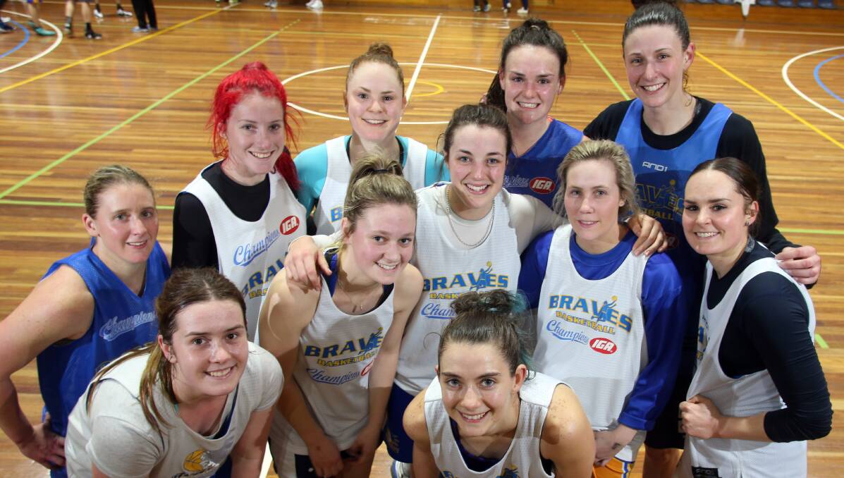 HAPPY BUNCH: The Bendigo Lady Braves at their final training session before Saturday night's south conference grand final. Picture: GLENN DANIELS