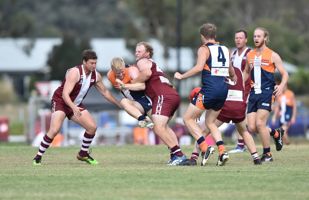 Action from Newbridge's comfortable win over Maiden Gully YCW at Marist College. Picture: GLENN DANIELS
