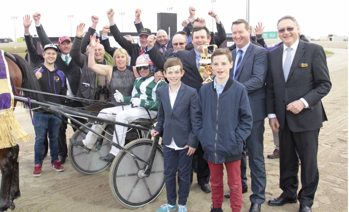 PARTY TIME: Menin Gate's Birchip-based owners and their families celebrate the Breeders Crown success. Picture: STUART McCORMACK