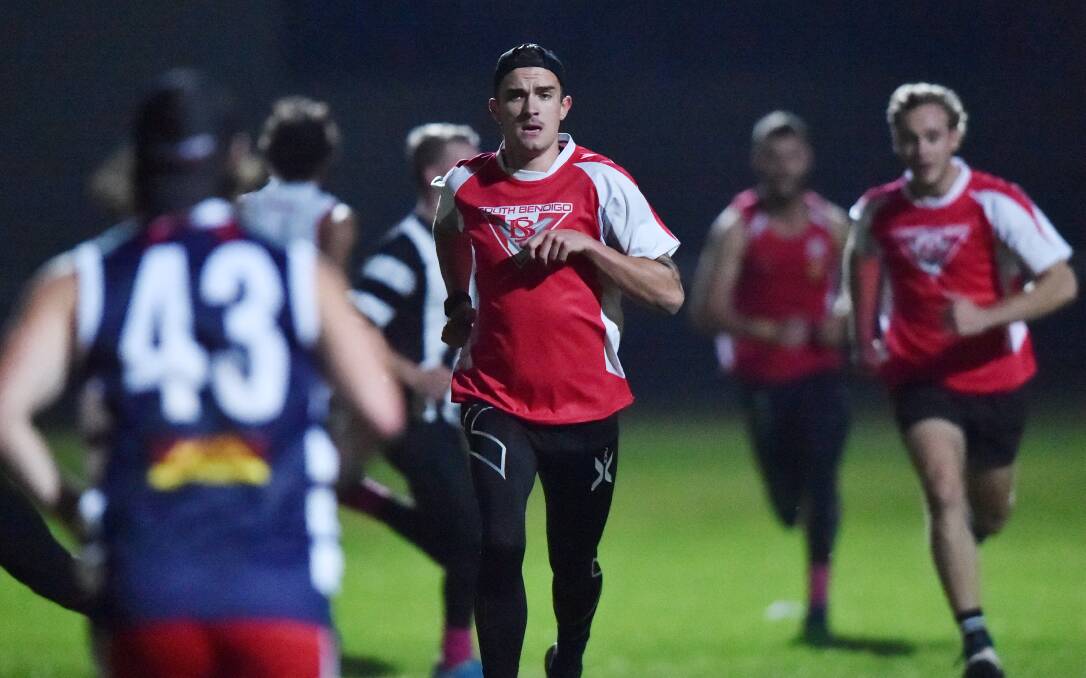 PACE: James Oliver puts in the hard yards at South Bendigo training ahead of the Bloods' big game against Kyneton on Saturday. Picture: DARREN HOWE