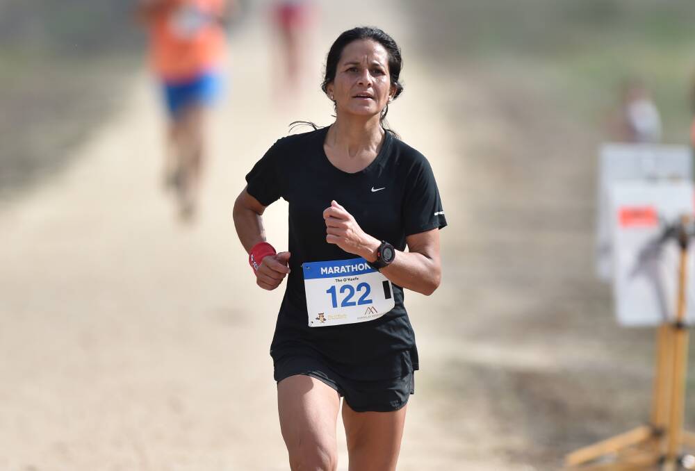 BACK-TO-BACK CHAMPION: Bendigo athlete Sarah Jalim cruises to victory in the women's marathon. Pictures: GLENN DANIELS