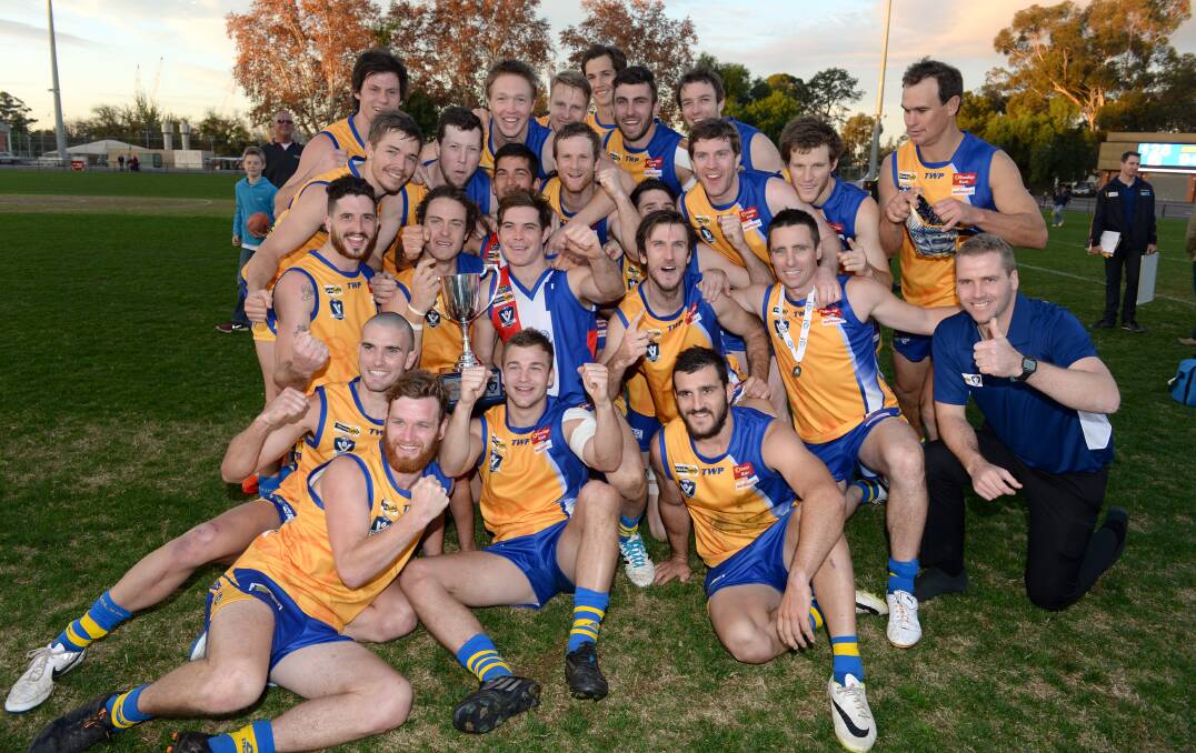 Stagg, front left, with the 2014 BFNL inter-league team which defeated Gippsland at the QEO.