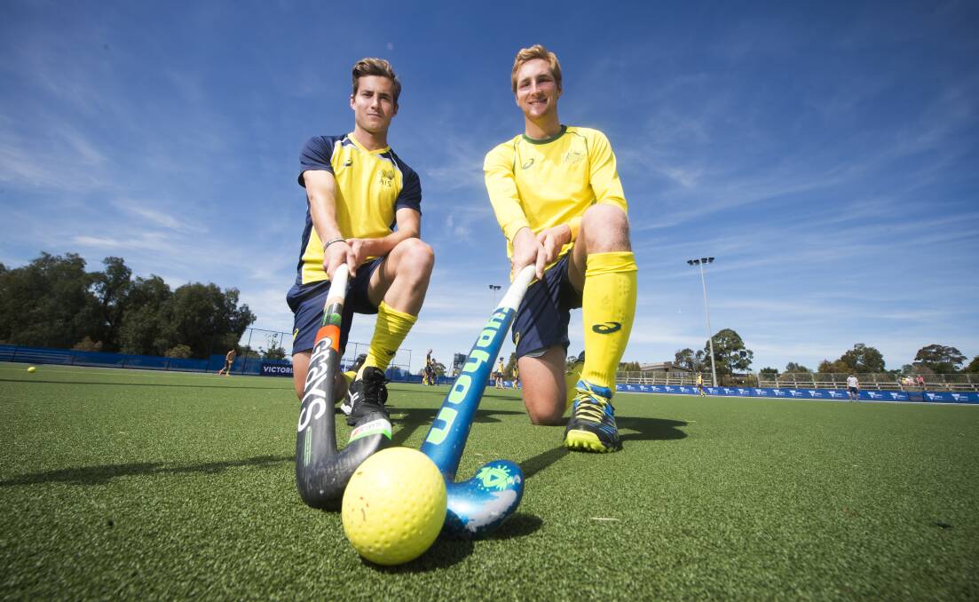 Kookaburras' squad members Casey Hammond and Daniel Beale in Bendigo for the two-Test series against India. Picture: DARREN HOWE
