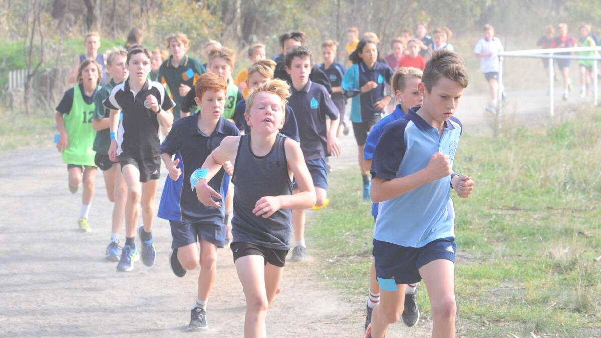 The 12-year-old boys were hard at it in their 3km run. Picture: ADAM BOURKE