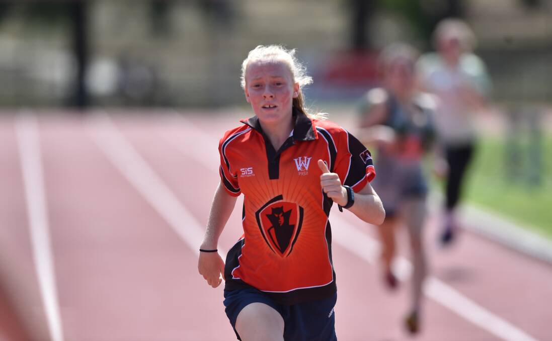SPEEDY: Letesha Bawden sprints to the finish line in the 200m at the Weeroona College athletics carnival. Picture: GLENN DANIELS