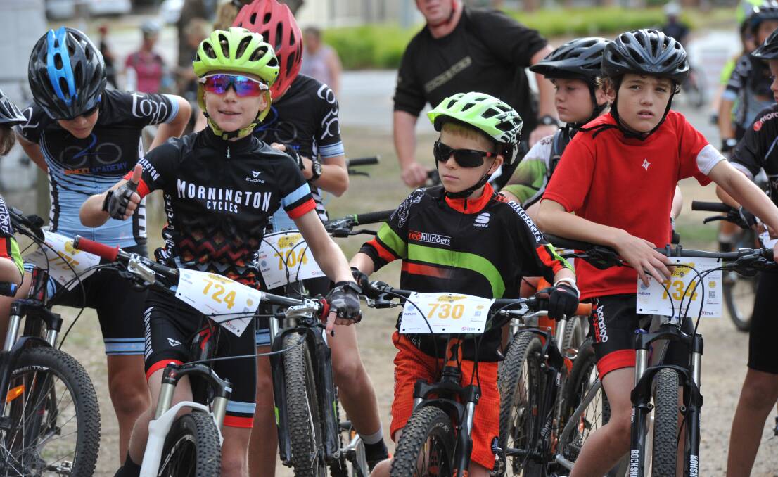 UP AND ABOUT: The junior riders at the start line for the Golden Epic Triangle.