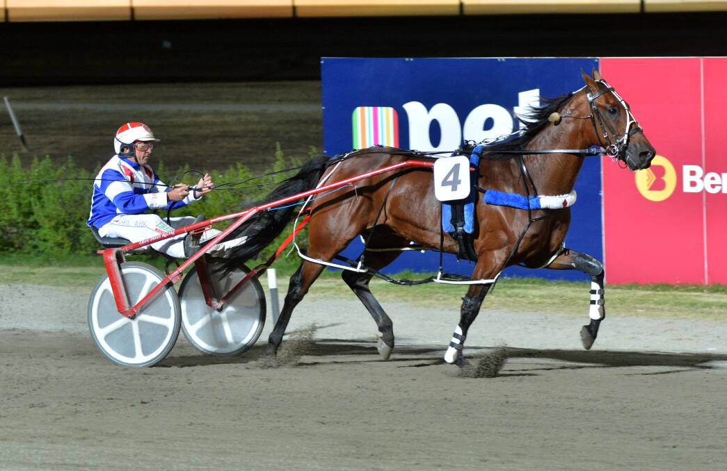 FAMILIAR TERRITORY: Im Corzin Terror winning the 2014 Bendigo Pacing Cup with Chris Alford in the sulky.